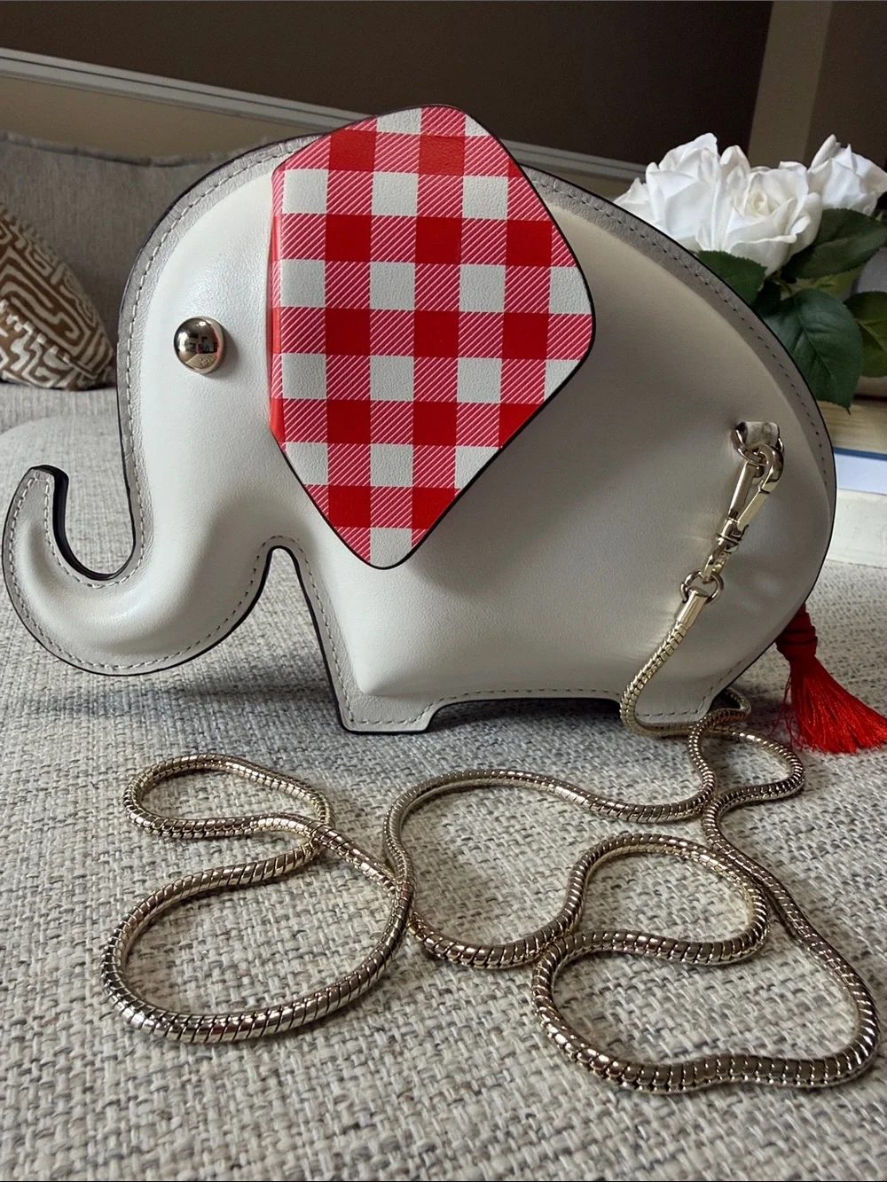 Kate Spade Tiny Elephant Crossbody Purse White Red